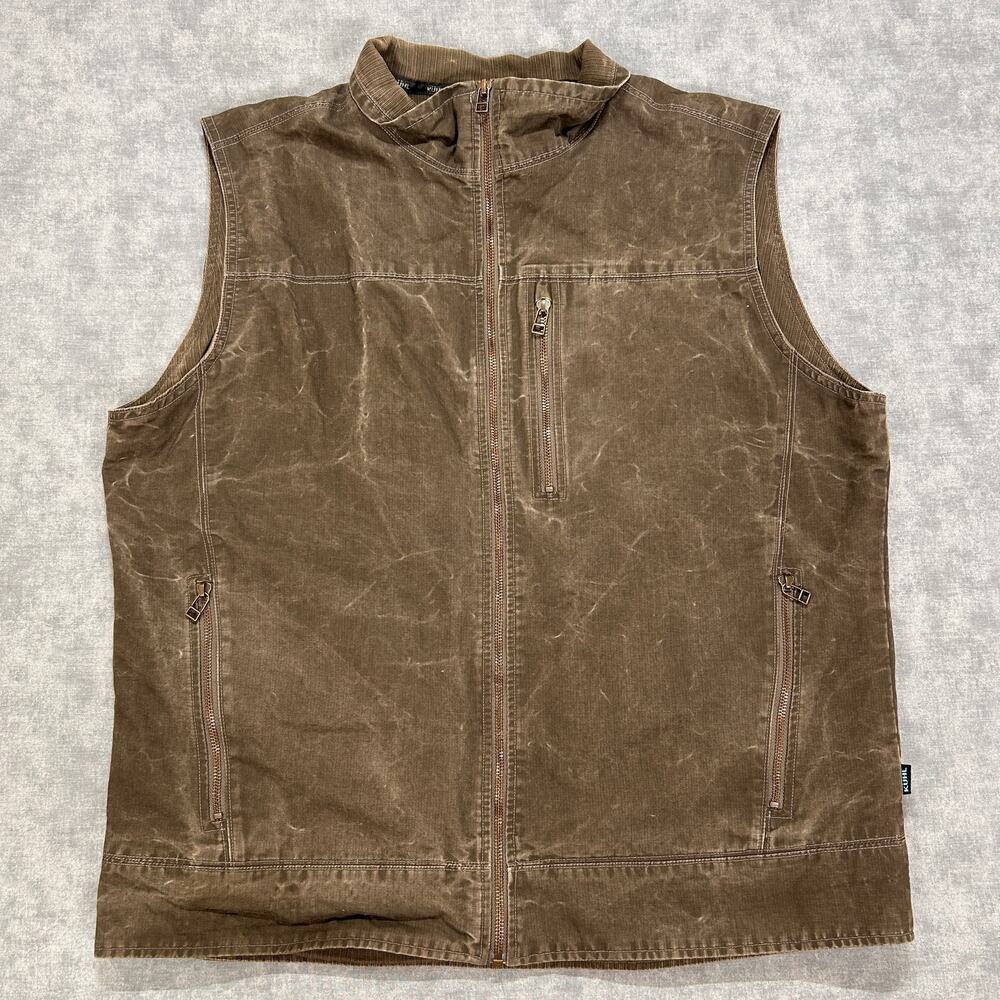 KUHL Burr Vest 1042 Kanteen Brown Canvas Full Zip Outdoor Workwear Mens XL